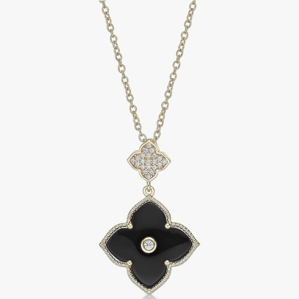 Gorgeous upscale Neiman Marcus 18KT vermeil Onyx Dia Clover necklace
